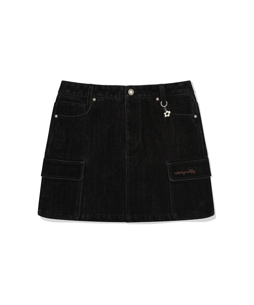 Wacky Willy Women'S Velvet Denim Cargo Mini Skirt Black