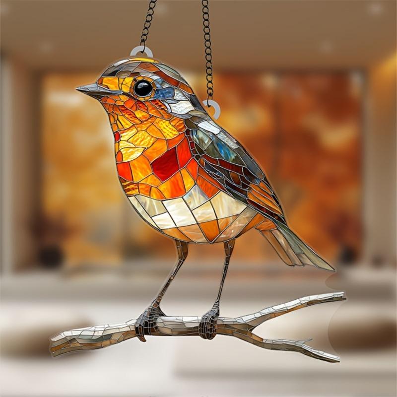 Colorfully Art Acrylic Bird Pendant Window Charm Decorative Chain Hanging Decors For Home Garden Gift For Lover