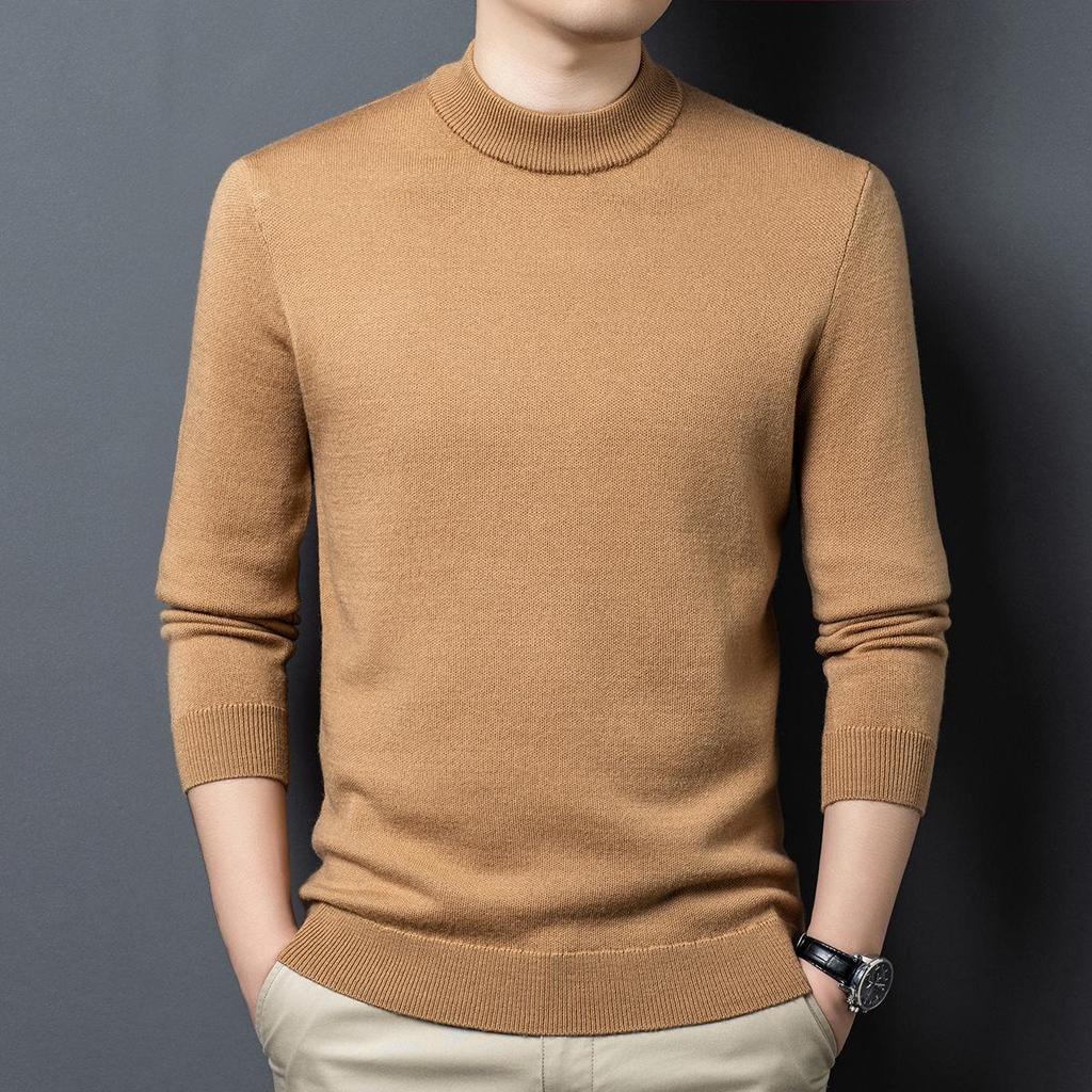 480g Men's Thickened Wool Sweater - New Winter Style, 100% Pure Wool, Solid Color Knitted Design