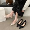 [Youshilai] Temperament satin pointed single shoes women's 2025 spring new sweet bow shallow mouth high heels
