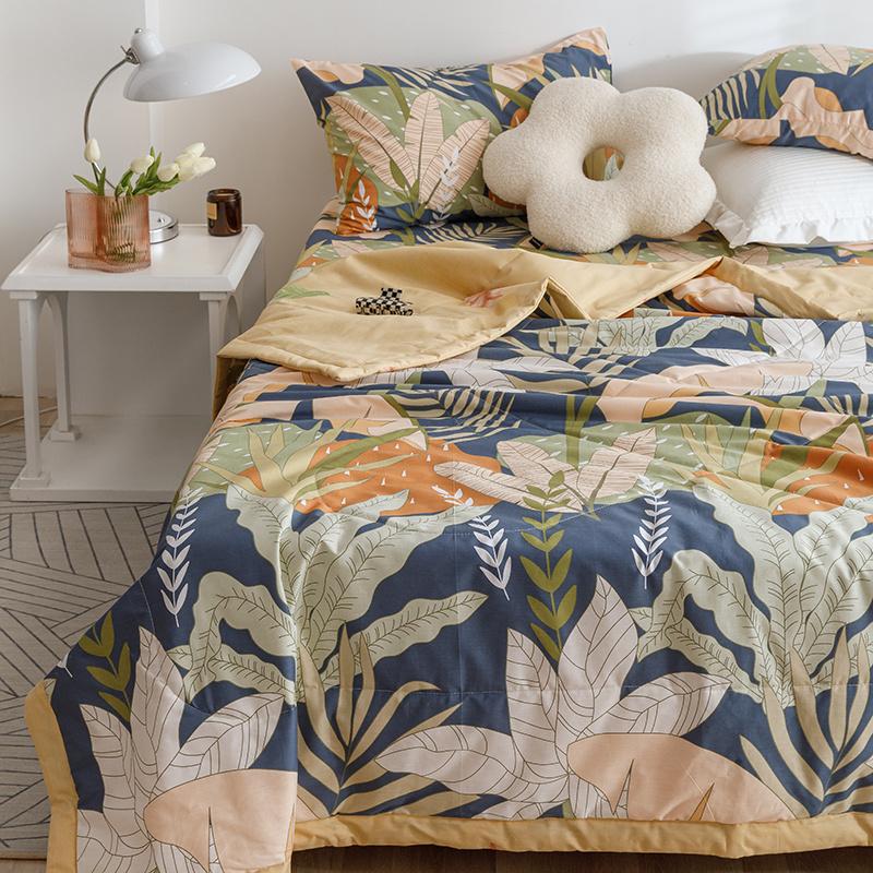 Bohemian Style Flower Leaves Summer Quilt 100% Cotton Skin-friendly Soft Breathable Air Conditioning Thin Quilt Machine Washable