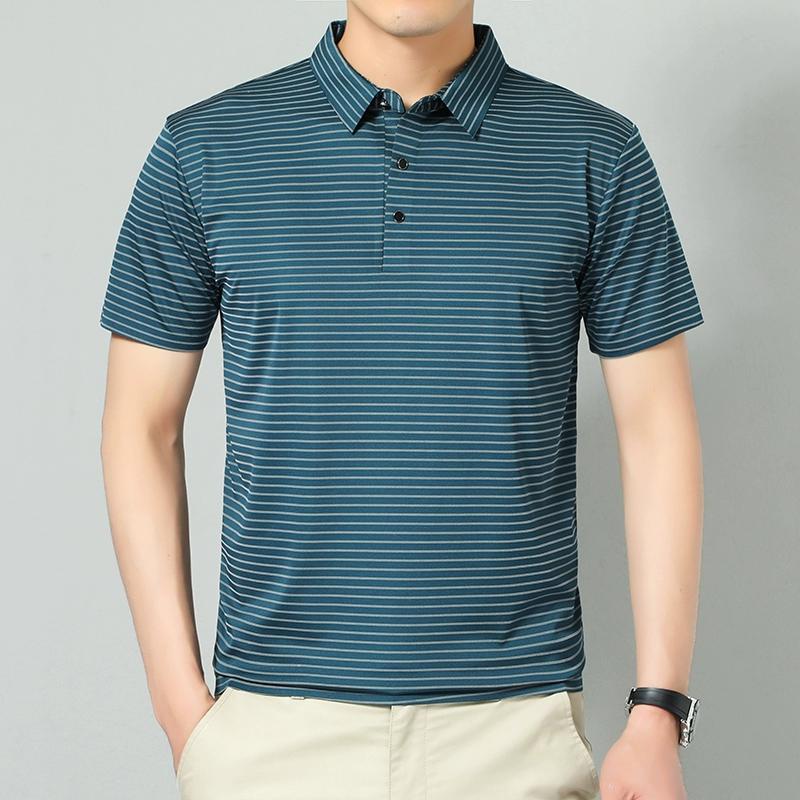 

2025 Мужская новая полосатая деловая повседневная рубашка поло с короткими рукавами Модные удобные дышащие топы с короткими рукавами 7XL темно-зеленого