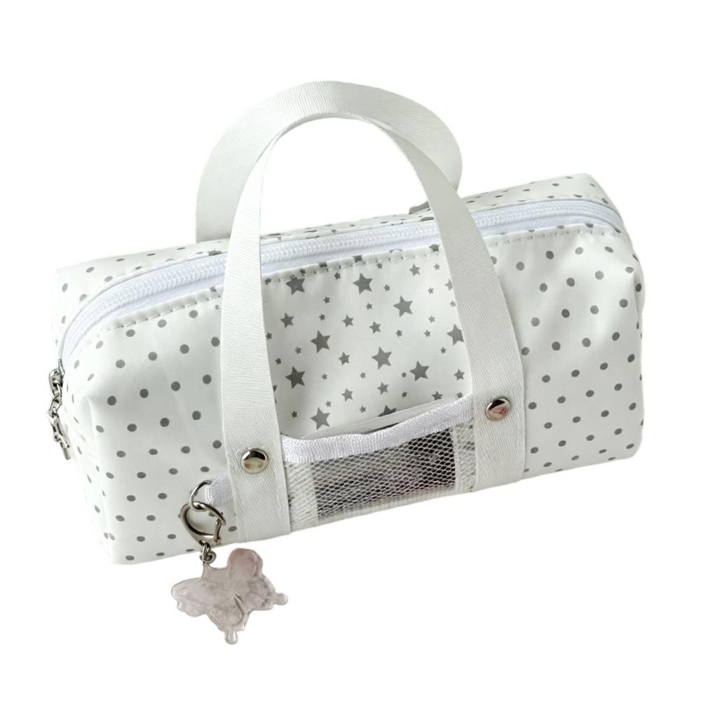 Handheld Pen Bag Polka Dot Bow Print Pencil Pouch Multi-functional Pencil Case  School Supplies белый