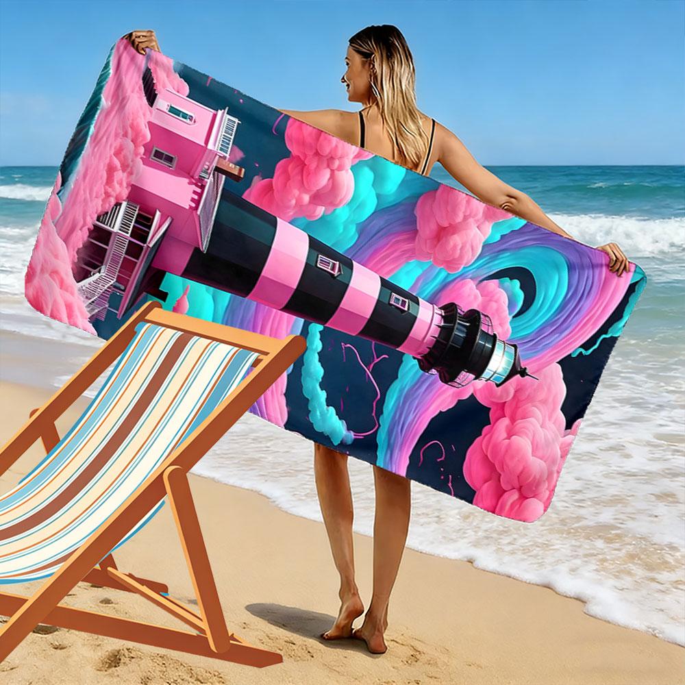 Whimsical lighthouse dreamscape Print beach towel, quick drying, suitable for travel, outdoor sports, jogging, the beach and swimming, gift