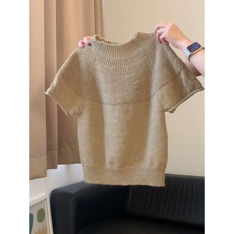 

Korean Retro Camel-Colored Bm-Style Short-Sleeved Knitwear for Women, New Spring Fashion Brown Skirt Two-Piece Set Camel Knitted Top M