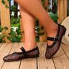 Large Fish Mesh Hollowed Out Mesh Toe Cap Sandals for Women 2025 New Flat Bottomed Straight Button Mary Jane Shoes Heels Women