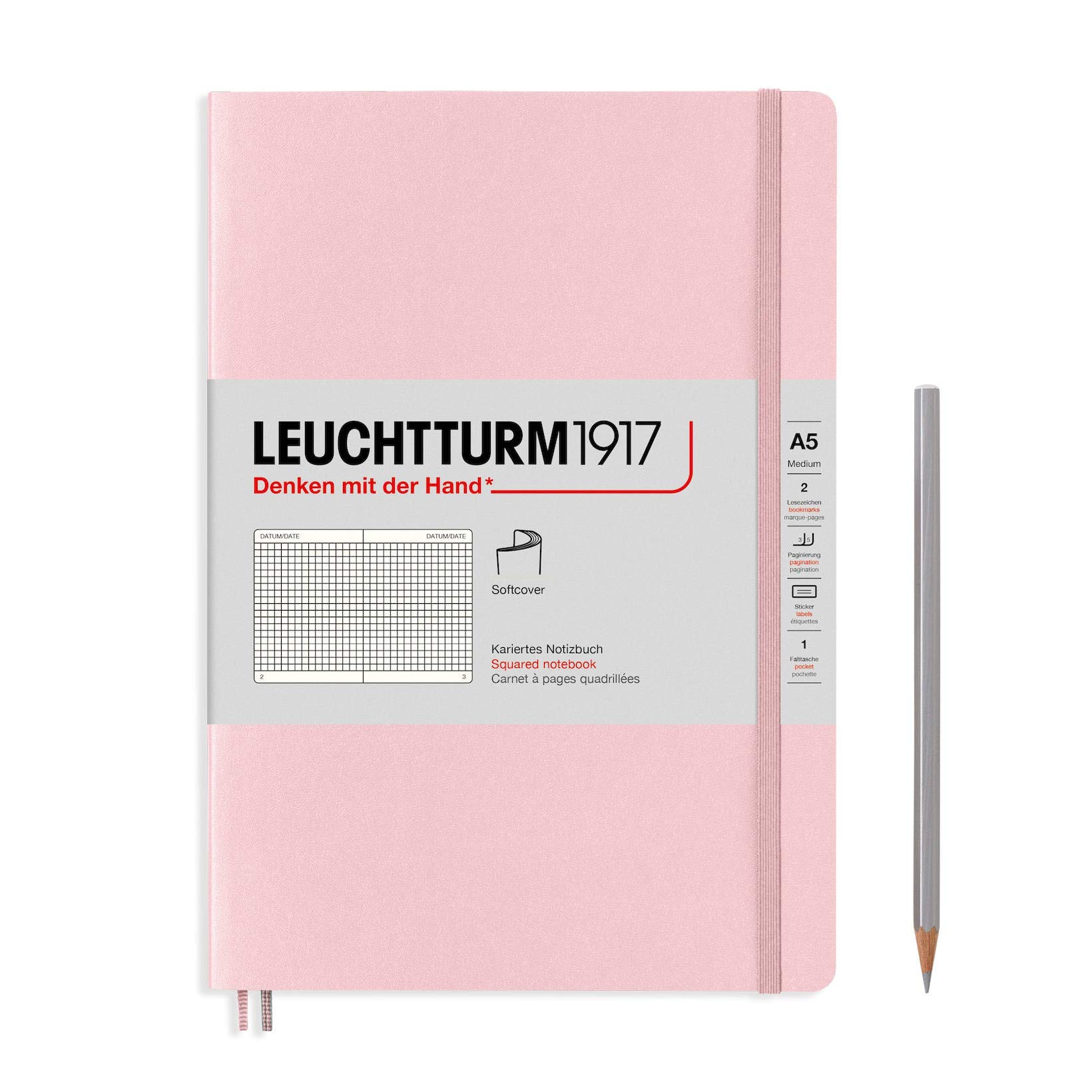 Leuchtturm A5 Мягкая обложка Официально импортированный блокнот, Клетка, Обложка, Пудровый, 361566,