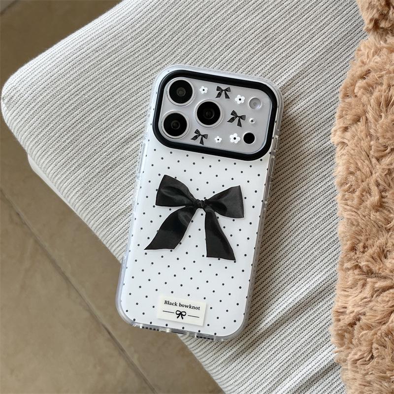 

High-End Korean Polka Dot Bowknot Case for iPhone 17/16 Pro Max/15 Pro 16 Pro Max