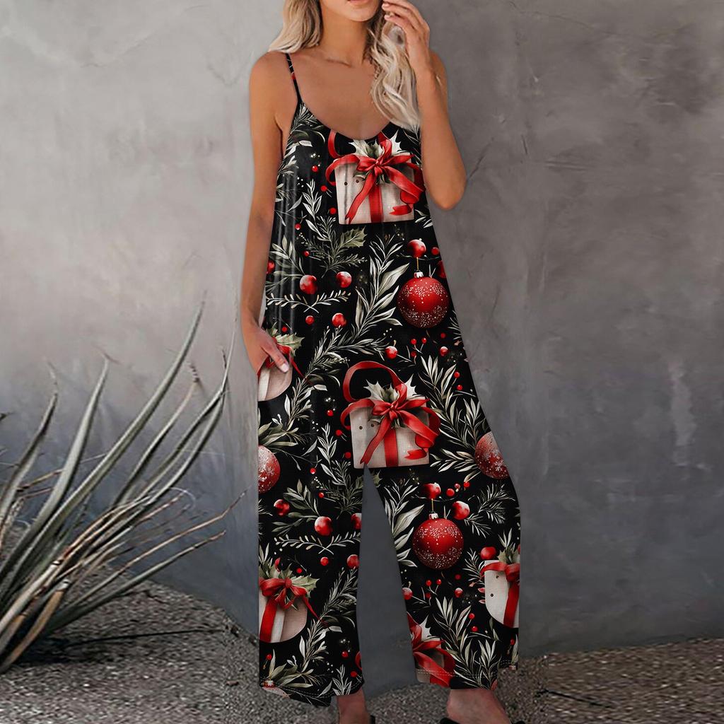 Bedruckter Damen-Overall, lässig, lockerer, verstellbarer Straps-Overall