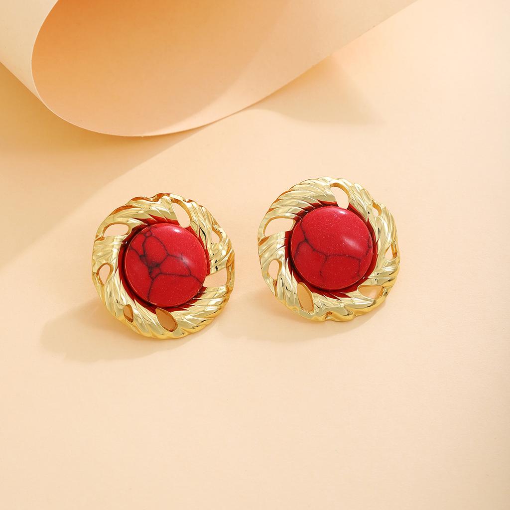 Fashion Retro Cat Eye Texture Earrings, Light Luxury High-End Geometric Metal Wind Sunflower Temperament Stud Earrings