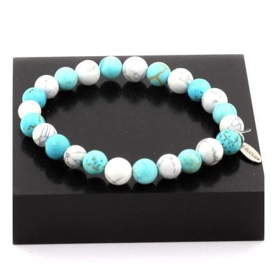 Stones and Minerals. Howlite + Turquoise Beaded Bracelet 8 Mm. Made In France.