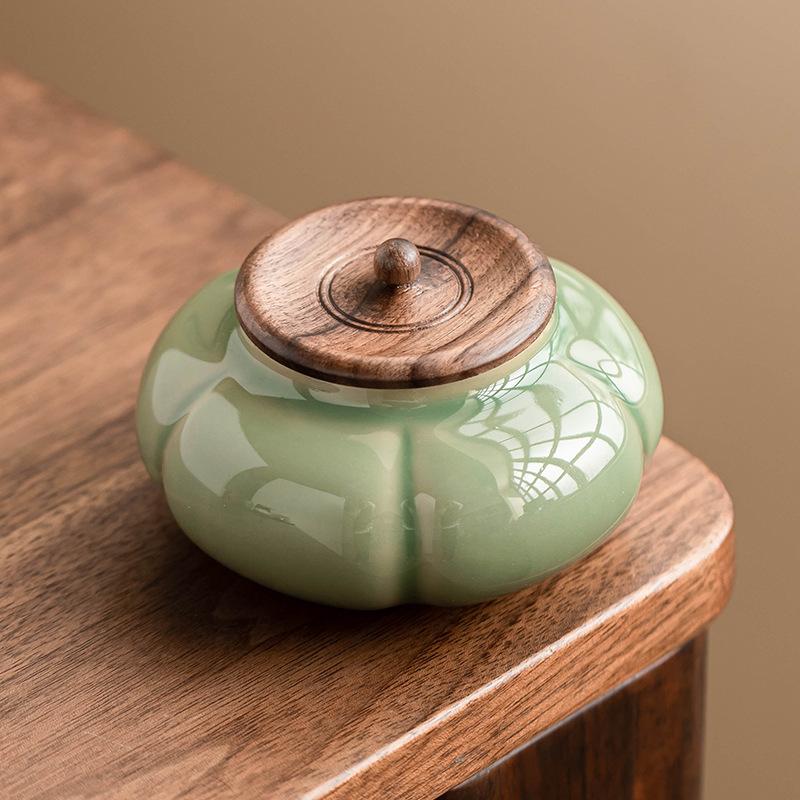 BRCeramic Pumpkin Tea Can Creative Ceramic Sealed General Can Home Kitchen Pu'er Tie Guan Yin Storage Can Tea Ceremony AccessoriesEY