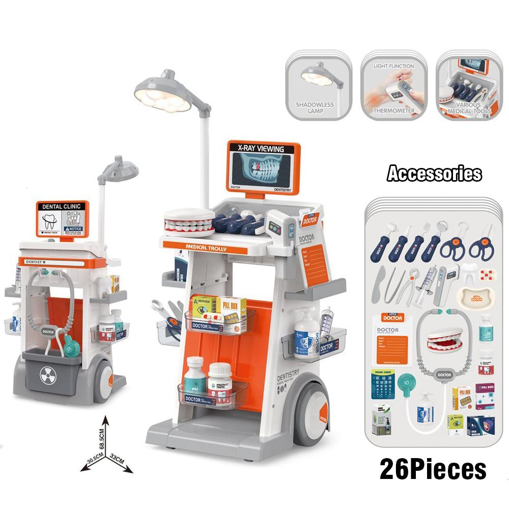 Simulierter Zahnarzt Medizinischer Schreibtisch EKG Zahnfüllung Injektionsmodell Spielen Hausarzt Medizinischer Wagen Spielzeug Kinder Neujahrsgeschenke gray