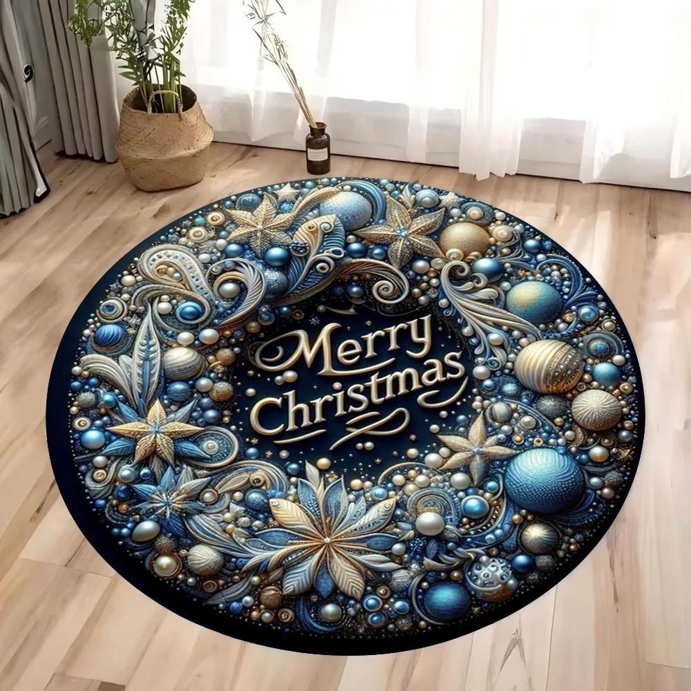 Merry Christmas Round Area Rug Bedroom Kitchen Mat Washable Indoor Floor Accent Bathroom Living Room Home Office Hallway Carpet