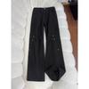 Gehrungsschnitt Niete lässige Latzhose Herren Retro gerade lässige Hose coole sa Stil Cleanfit Weitbeinige Hose