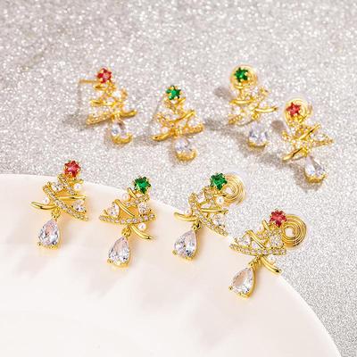 Autumn/Winter Zircon Water Drop Earrings - Luxe Christmas Tree Ear Jewelry for Women