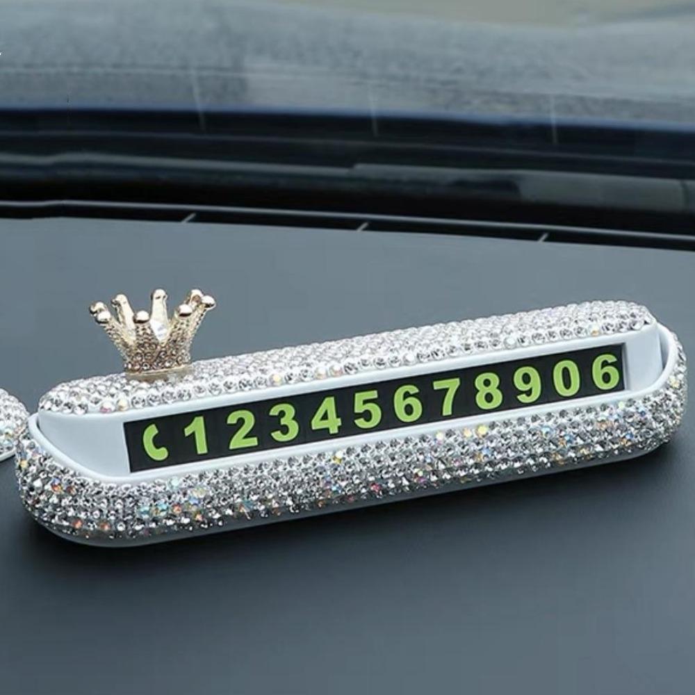 Rhinestone Car Temporary Parking Sign Luminescent Stop Sign Card Plate  Car Decoration