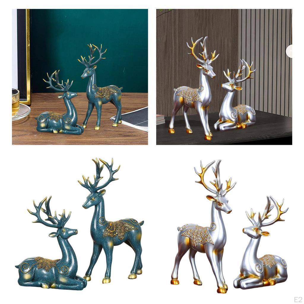 2 Pieces Deer Couple Statue Decoration Home Decor for Living Room Bedroom Desktop Wedding
