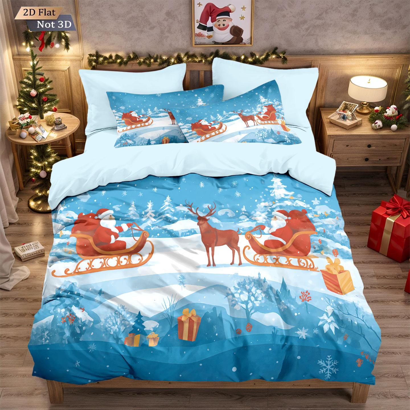 

3pcs Santa Claus printed chipless bedding set, comfortable multi size bedroom and dormitory duvet covers, machine washable 135x200cm-EU-Single&set