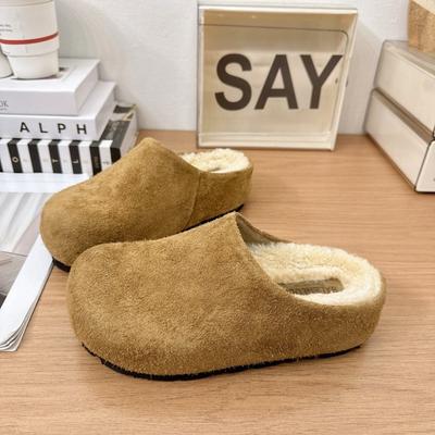 European Matte Bag Head Slippers Women's 2025 Autumn New Inner Height Increase Flat Bottom Casual Muller Lamb Wool Shoes Women