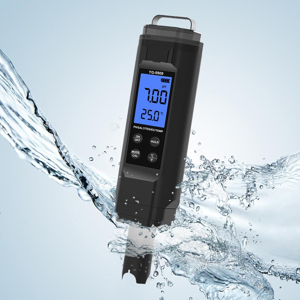 5-in-1 Digital Water Quality Tester TDS/EC/Temperature/Salinity/PH Meter for Drinking Water Hydroponics Aquariums Pools