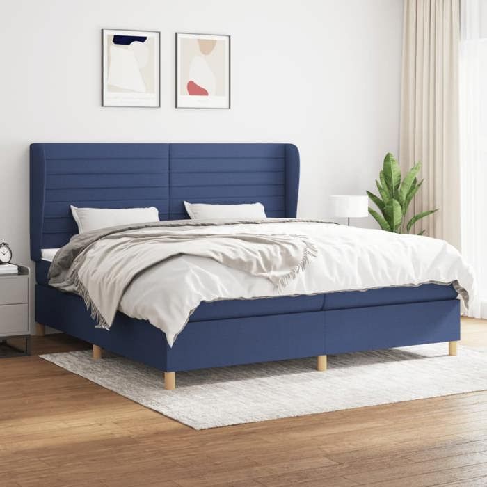 3128635 vidaXL Divan Bed with Mattress Blue 200x200 Cm Fabric