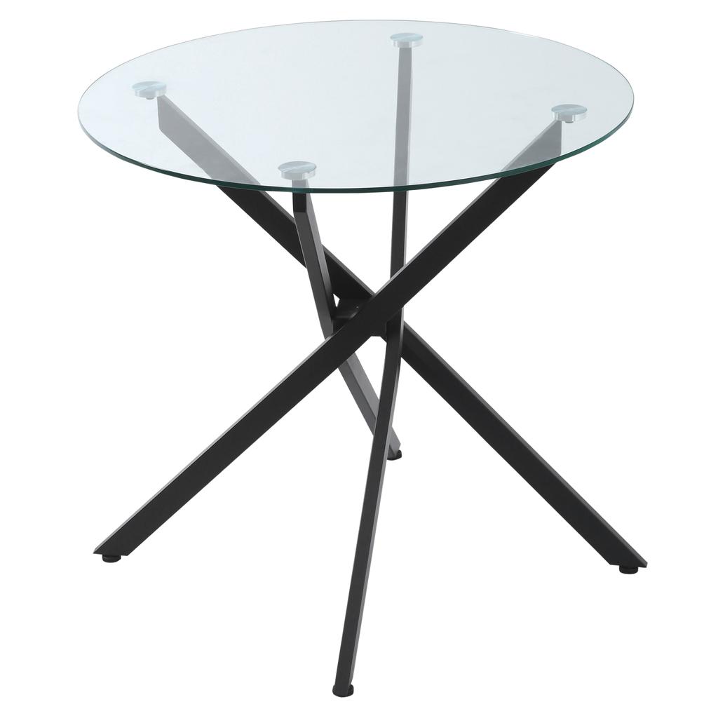 Dining Table with Clear Tempered Glass Top, Round Table with Metal Legs, Modern Kitchen Table for Dining Room Living Room, Black