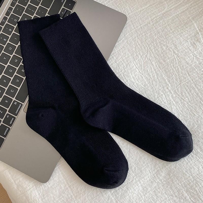 Chaussettes Coton Pur Gris Chaussettes à Empiler Saison Double Aiguille Sans Couture Couleur Unie Absorbant la Transpiration et Désodorant Coton Chaussettes Mi-Haut
