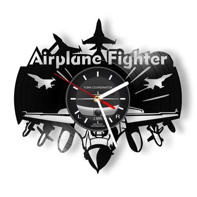 Flugzeug Jäger Schallplatte Wanduhr Militärflugzeuge Hausdekoration Pilot Flugzeug Retro Musikalben Langspielplatten Wanduhr