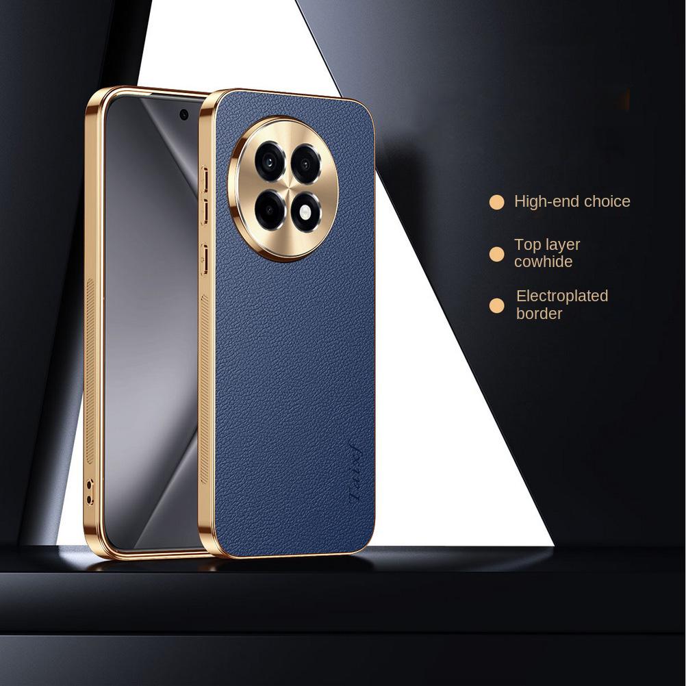 First Layer of Cowhide Lychee Texture Electroplated Frame Case For OnePlus 13R 13 12R One Plus Ace 5 Pro 3 2 Lens Protect Cover