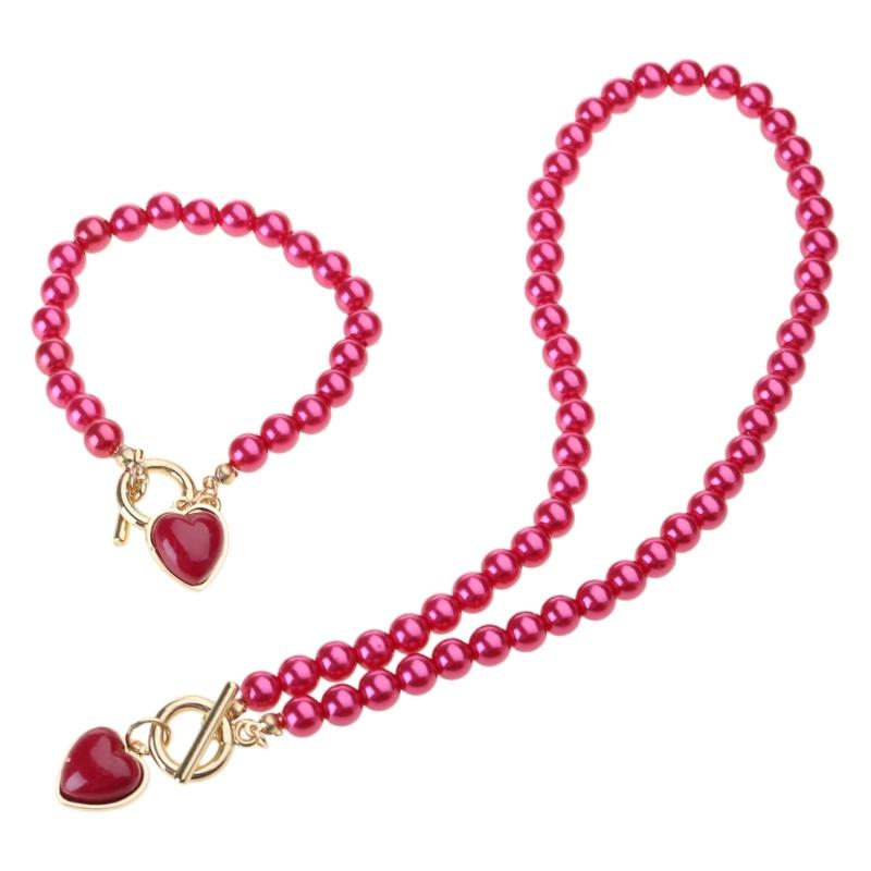 

Imitation Pearls Necklace Heart Pendant Necklace Beaded Bracelet Cool Girl Necklace Suitable for Elegant Outfits 1 красный
