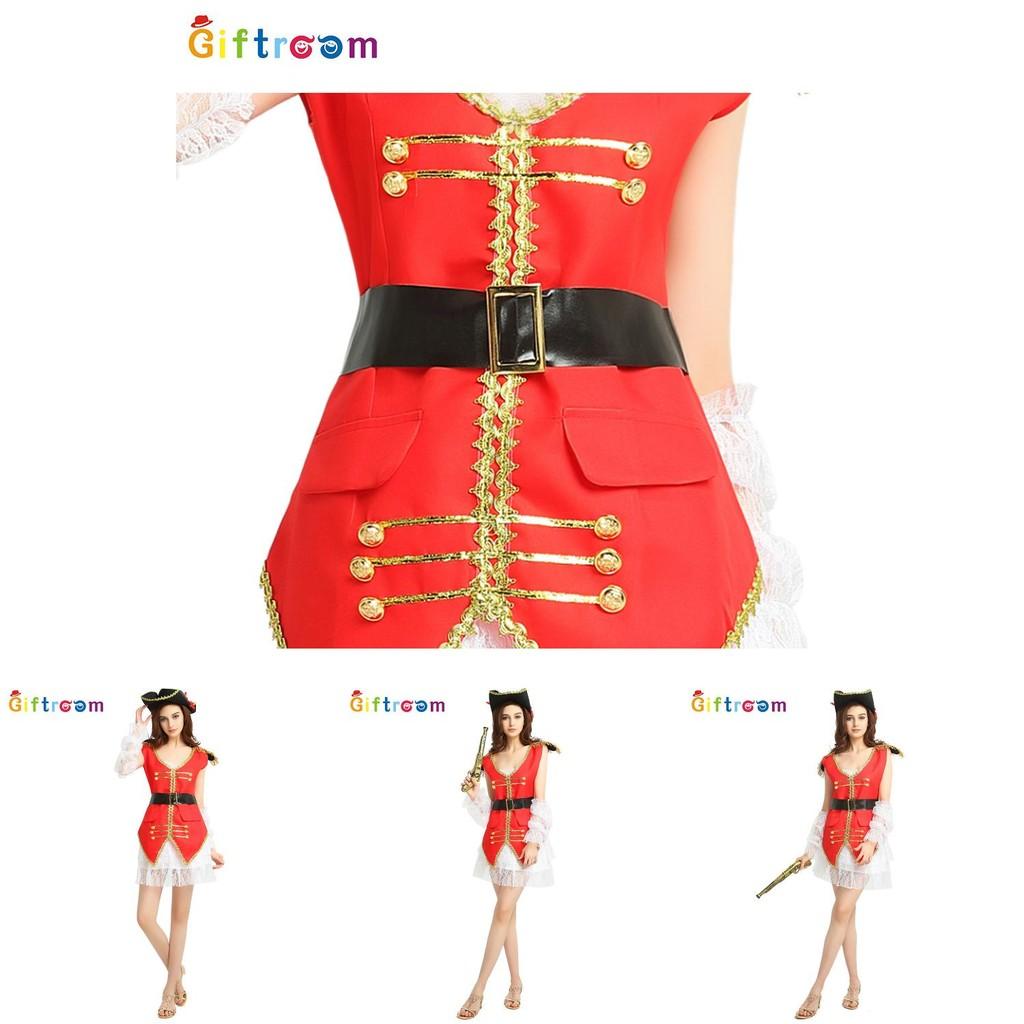 Elegant Courtly Red Pirate Outfit For Women Exceptional For Halloween And Stage
