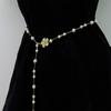 Adjustable Metallic Waist Belt Chain Necklace Adorned with Delicate Pearls for Dresses Evening Outfits or Casual Style