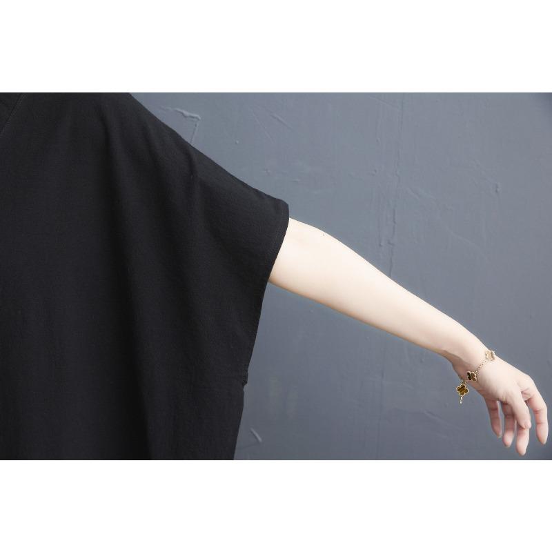 Big Size Women's Summer New Cotton and Linen Retro Colour Blocking Long Dress Large Pockets V-neck Long Gown Women's Dresses