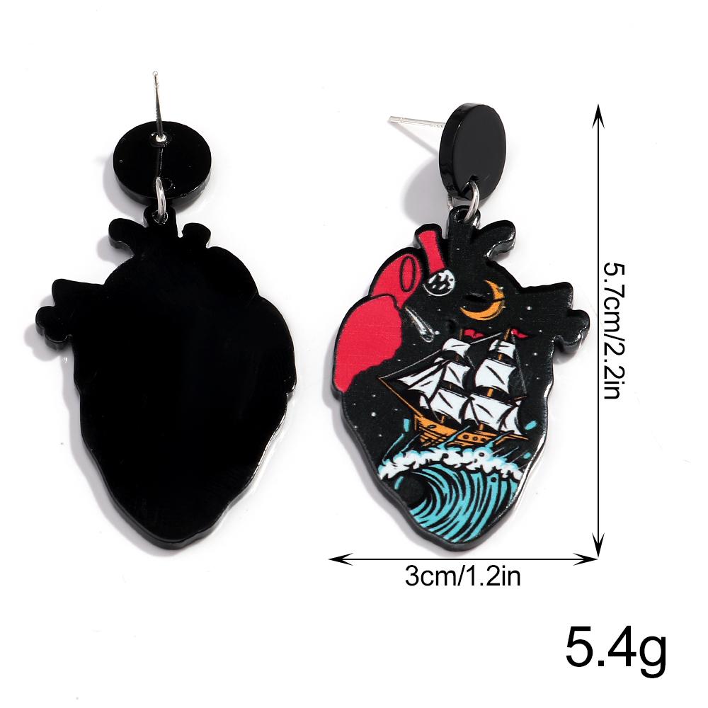 Gothic Skull Ticker Acrylic Print Earrings for Women Horror Cartoon skeleton Heart Bottle Pendant Earring Halloween Jewelry Gift