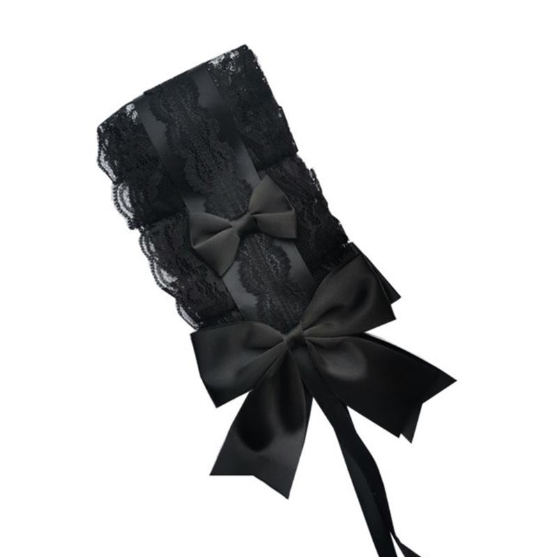 NEW Lolita Ruffled Headband Sweet Star Embroidery Lace Ribbon Bow Hairband with Hairpins Anime Maid Cosplay Headdress