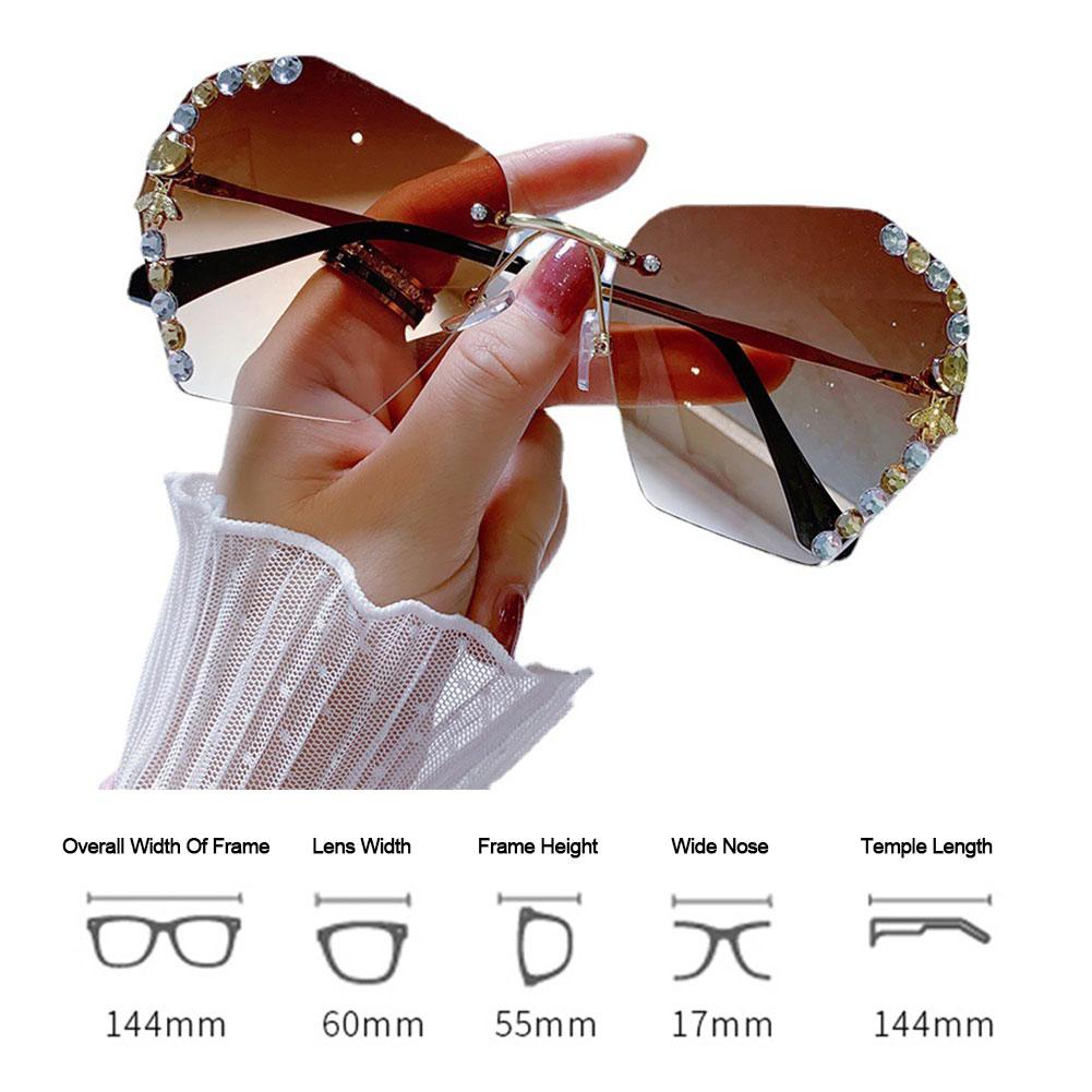 Fashion Brand Design Vintage Rimless Rhinestone Sunglasses Women Men Retro Cutting Lens Gradient Sun Glasses Female