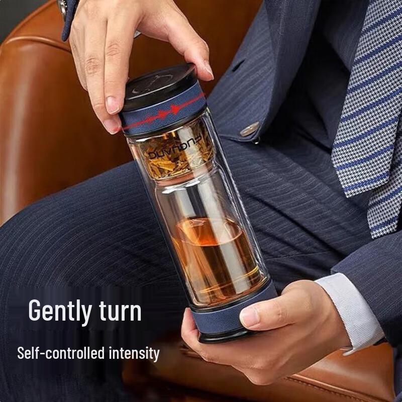 FUGUANG Time Hourglass Double-Layer Tea Infuser Glass Cup