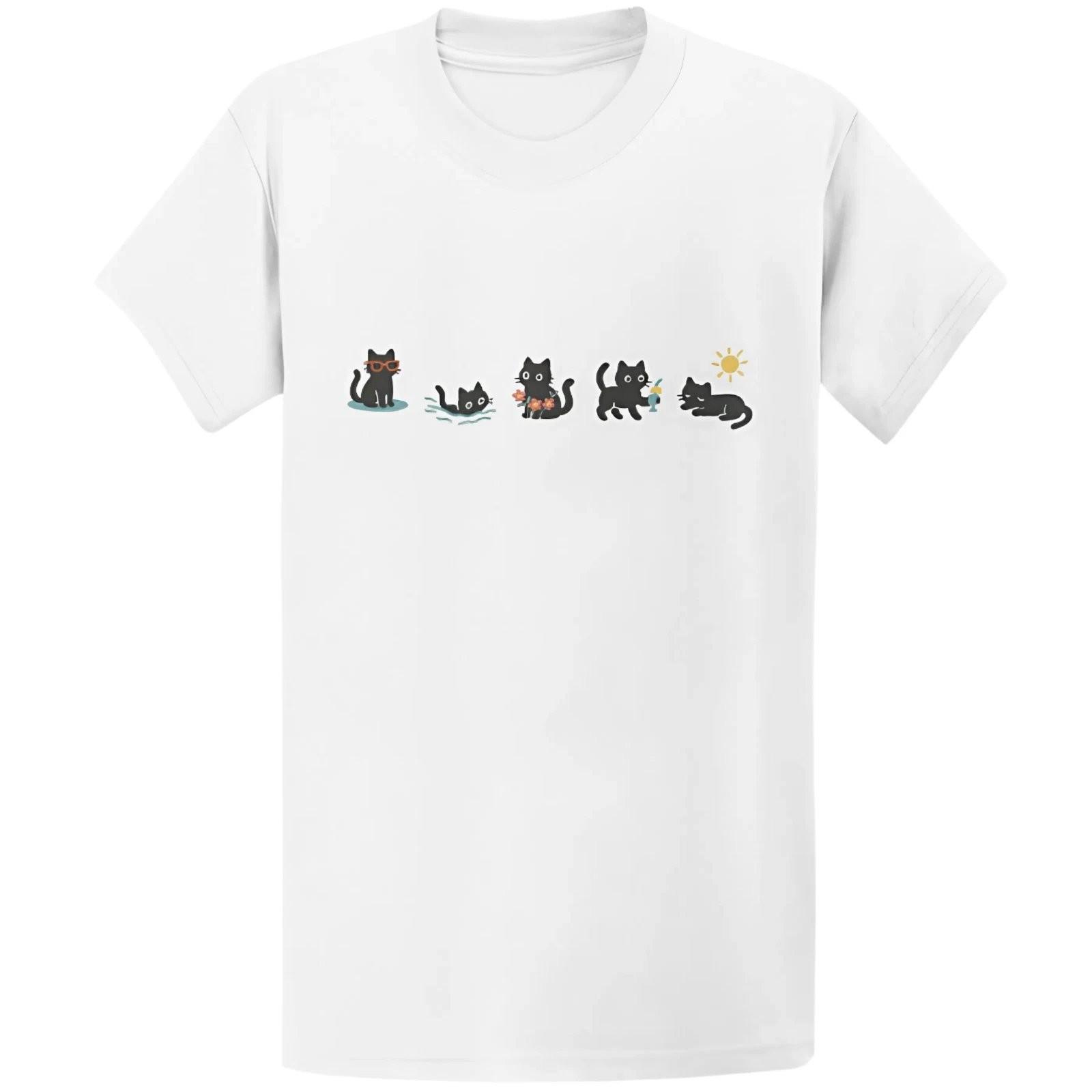 Cute Black Cat Adorable Cat Lover Graphic T-Shirt L