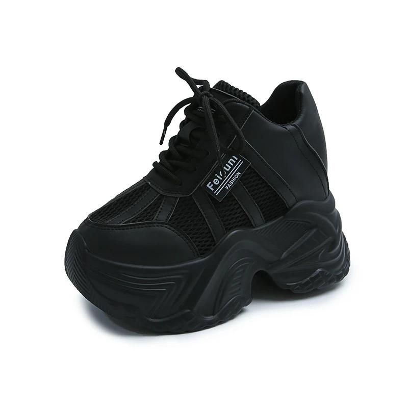 

Женские кроссовки на платформе 7,5 см, шнуровка, осенние спортивные папины кроссовки, высокие массивные повседневные туфли, женские туфли на толстой подошве, сетчатые белые туфли 34 чёрный
