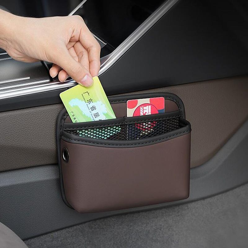 PU-Leder Auto-Organizer-Tasche Zum Sammeln Tasche Karten Telefon Schlüssel Klebekasten Selbstklebend Auto-Aufbewahrungstasche