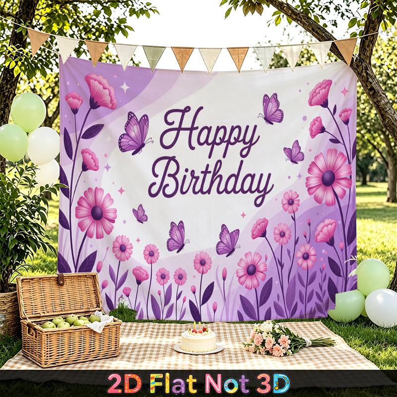 Party Backdrop Birthday Floral Purple Photo Booth Background Front Door Decor