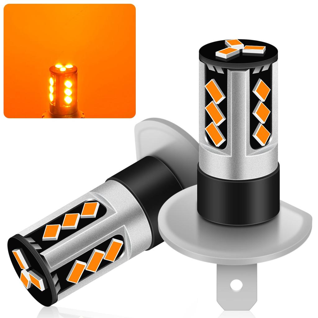 Fenikso H1 LED-Nebelscheinwerfer, orange/gelb, explosives Licht, 3000 K, 24 V, lüfterlos, 360-Grad-Emission, H1-Glühbirne, bernsteinfarben, leise, integriert, Mini-Größe, kompatibel mit