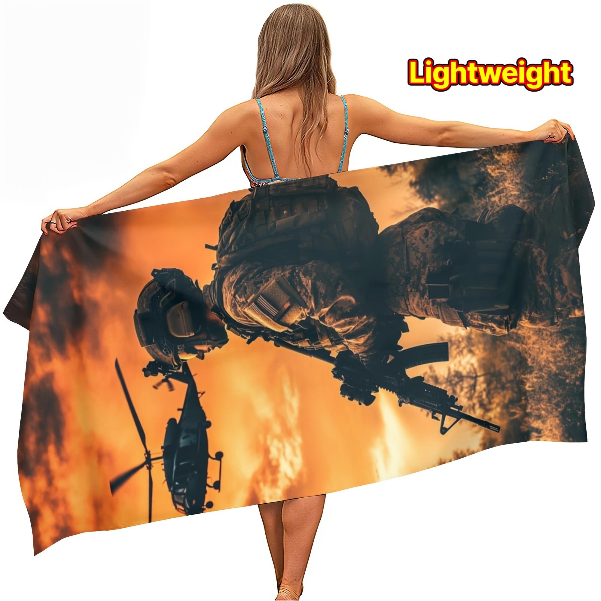 Ka Chen Muxi White Military Soldier Beach Towel Tactical Helicopter Sunset Print Quick Dry Microfiber Sandproof For Travel Pool Gym Veteran Gifts