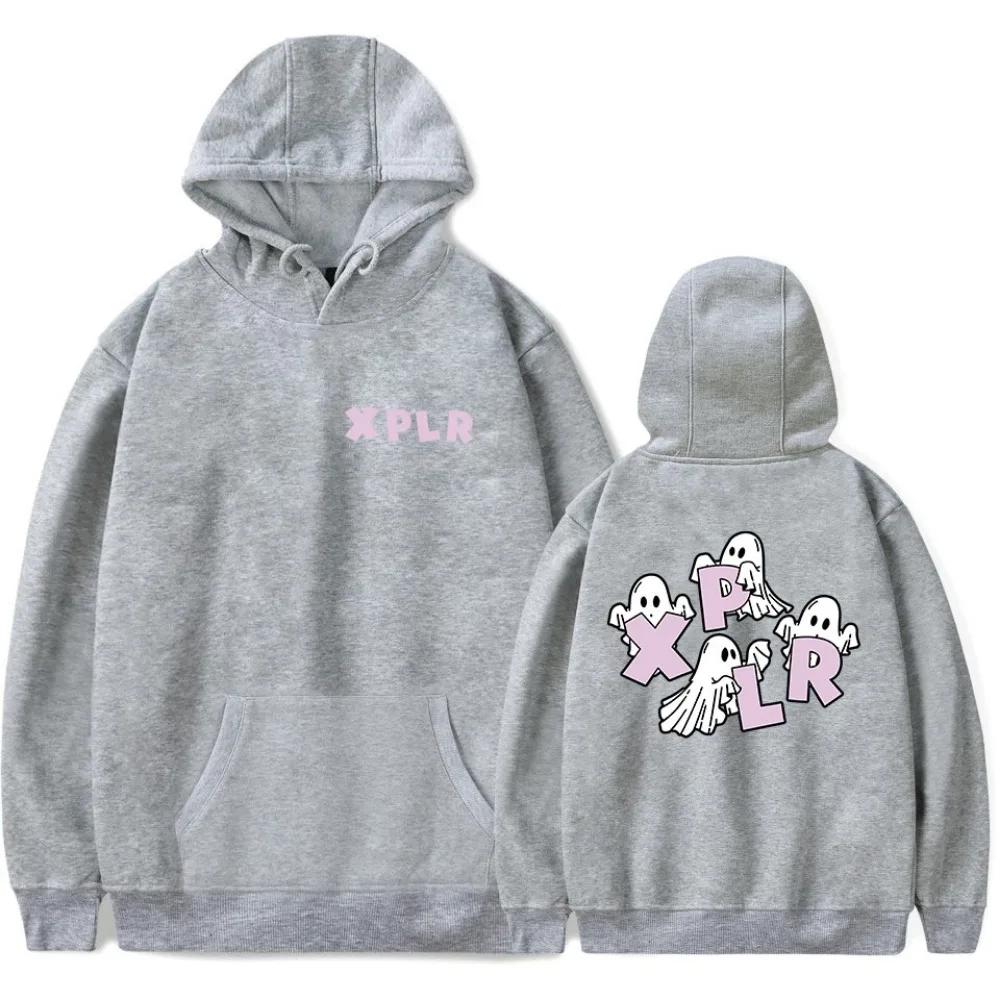 Autumn Letter "XPLR" and Ghost Printed Hoodies Fashionable Casual Sports Long Sleeved Women's Hooded Sweatshirts