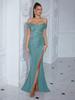 Elegantes schulterfreies Slim-Fit-Abendkleid in Unifarbe – Sexy langes Damenkleid