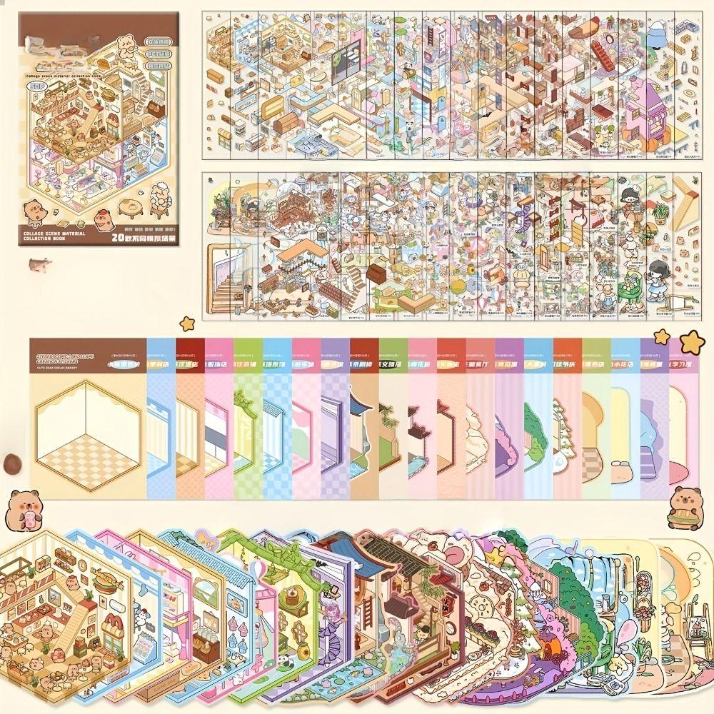Cartoon Landscape Sticker Book 20in1 Miniature Scene Scrapbook Kit 3D Stickers Scene Set  Kid Toy