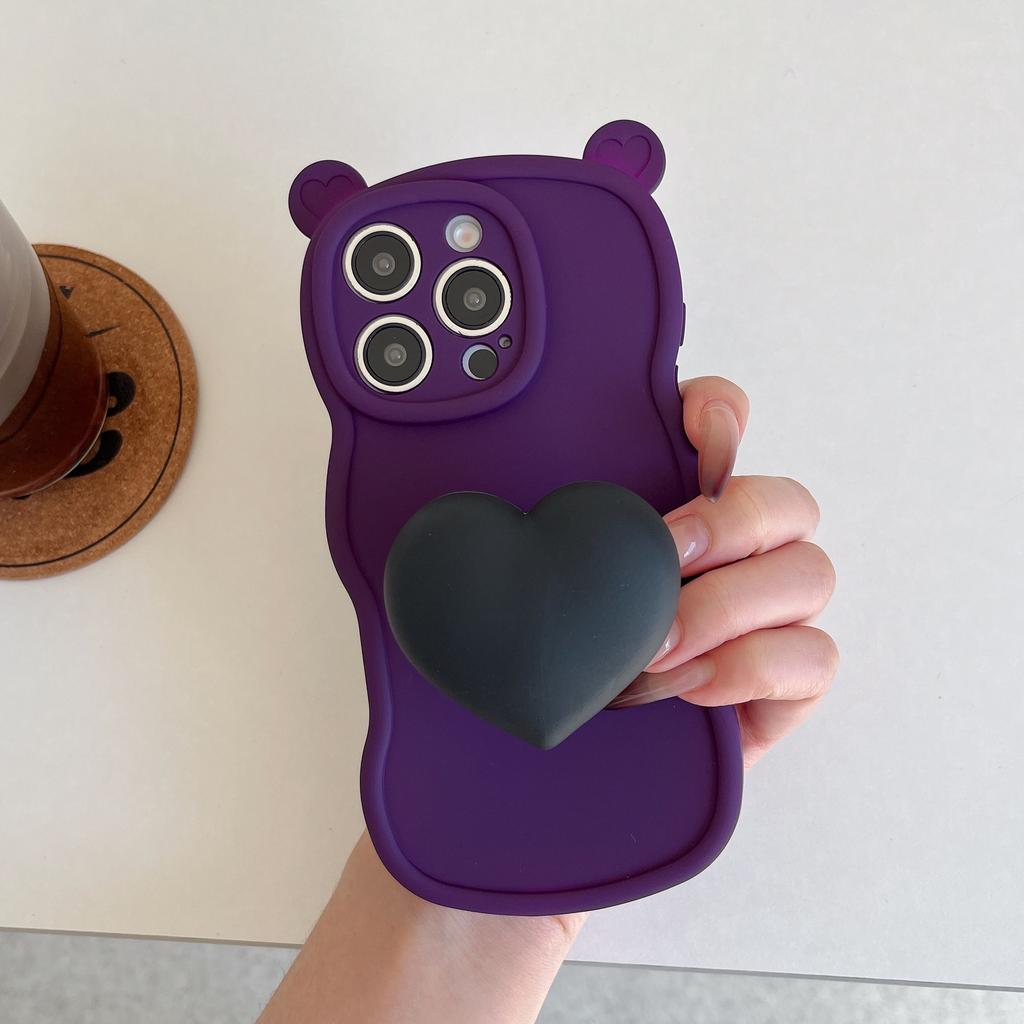 Love Bracket Applies To iPhone16Pro Max Apple 17 Mobile Phone Case 15/14 New Three-dimensional Bear Ears