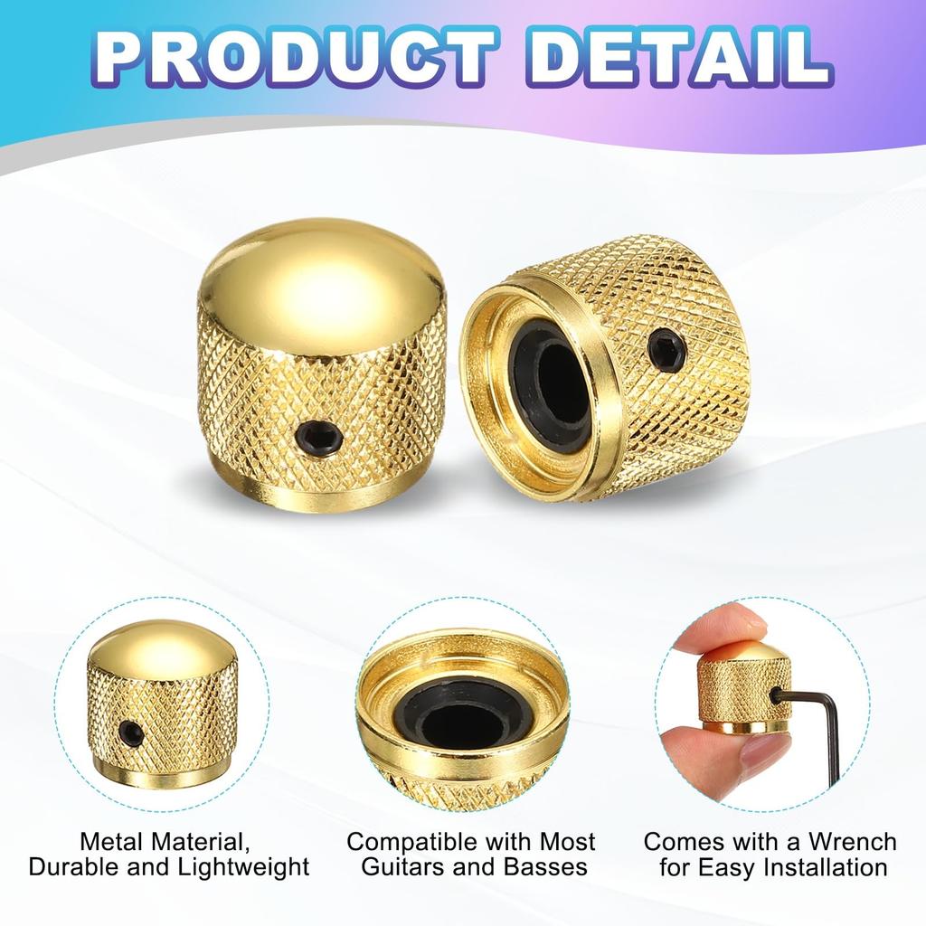 uxcell Set of 6 Metal Guitar Inch Universal Audio Control Dome Bass Speed Control Shaft Wrench Gold Knobs, 1/4 Volume, Tone, Knobs, Knobs, Guitar/Bass