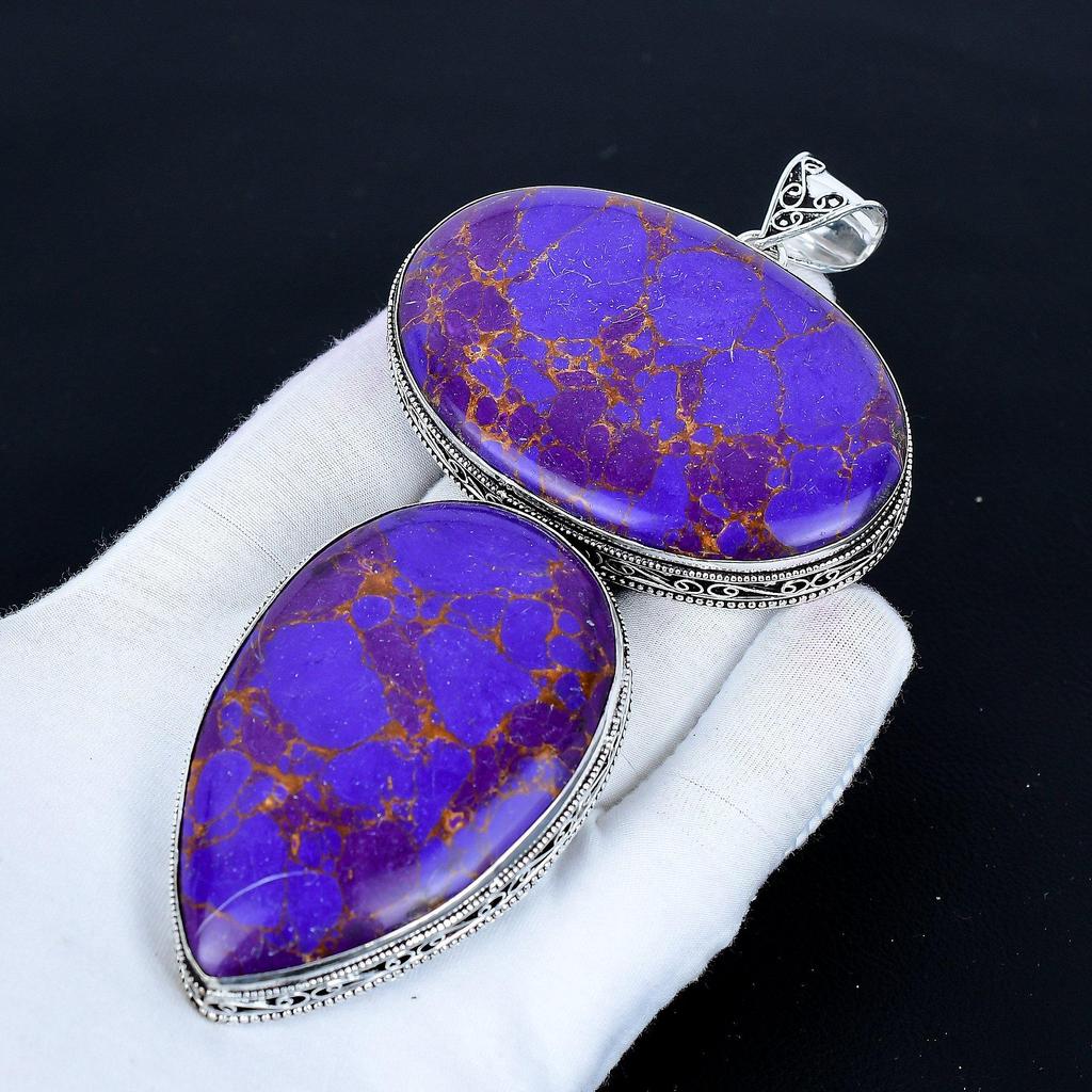 Purple Copper Turquoise Pendant, 925 Sterling Silver Handmade Jewelry, Turquoise Silver Pendant, Party Wear Jewelry For Women's, Pendant For Gift